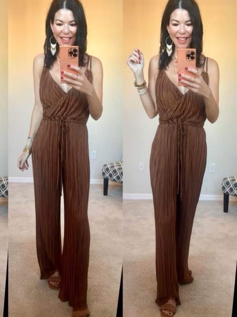 NEW Vici Brown Pleated Sleeveless Jumpsuit